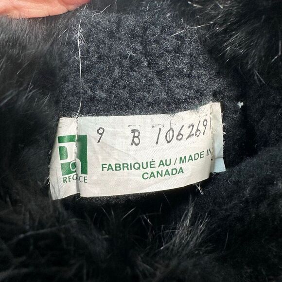 Regence Scrunch Pull On Black Leather Boots Rabbit Fur Trim Fleece Lined Size 9 - Picture 3 of 7